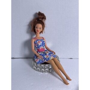 Mattel Late 90's Early 2000's Barbie Doll, Red Hair Blue‎ Dress With Flowers